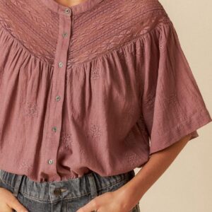 Camisa evasé bordada color malva
