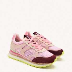 Zapatilla cuña piel y rejilla Eddington rosa