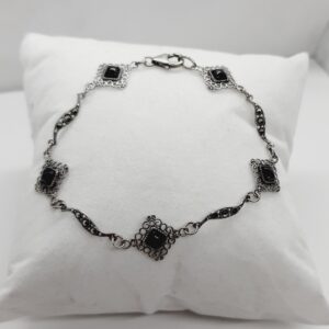 Pulsera plata Azabache y Marquesinas.
