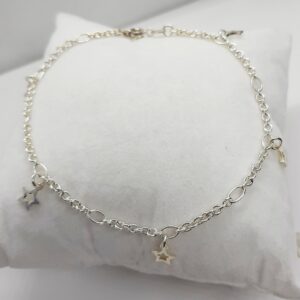 Pulsera Tobillera plata estrellas.