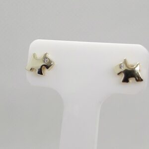 Pendientes perrito plata dorada.
